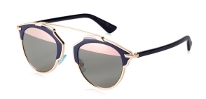 Christian Dior - DiorSoReal [Bleu Marine/Pink]. Features deconstructed pantos shape that harmoniously blends architectural lines and couture spirit; extremely lightweight acetate front; slender temples, details in pink gold-tone finished metal; and semi-mirrored pink lenses with 100% U.V. protection.