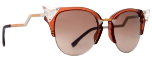 Fendi – FF0041 [Brown Palladium]. Part of the Iridia collection, features eye-catching cat-eye style punctuated with sparkling gems with black/dark grey gradient lenses made of durable, high-grade nylon with 100% U.V. protection.