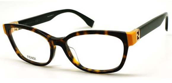 Fendi – FF0130 [Dark Havana Black]. You don't get more landmark Fendi than this. Features fine handmade acetate in subtle cat-eye style with the iconic Fendi yellow at the temples and logo in gold.