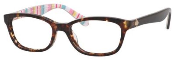 Kate Spade - Brylie [Havana Multi-Stripes]. Features fun shape with vibrant colours, playful design, long-lasting acetate, spring hinges for balance and stability, and Kate Spade logo.